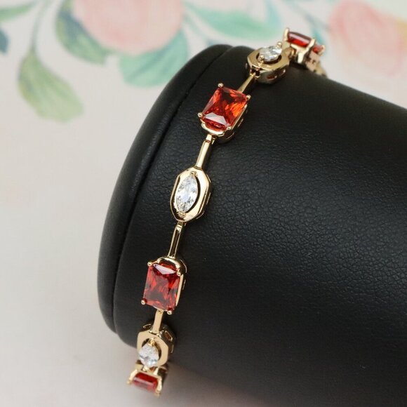 Elegant Rose Gold Bracelet with Red and White Zircon Stones, XPBL0726 - Picture 1 of 12